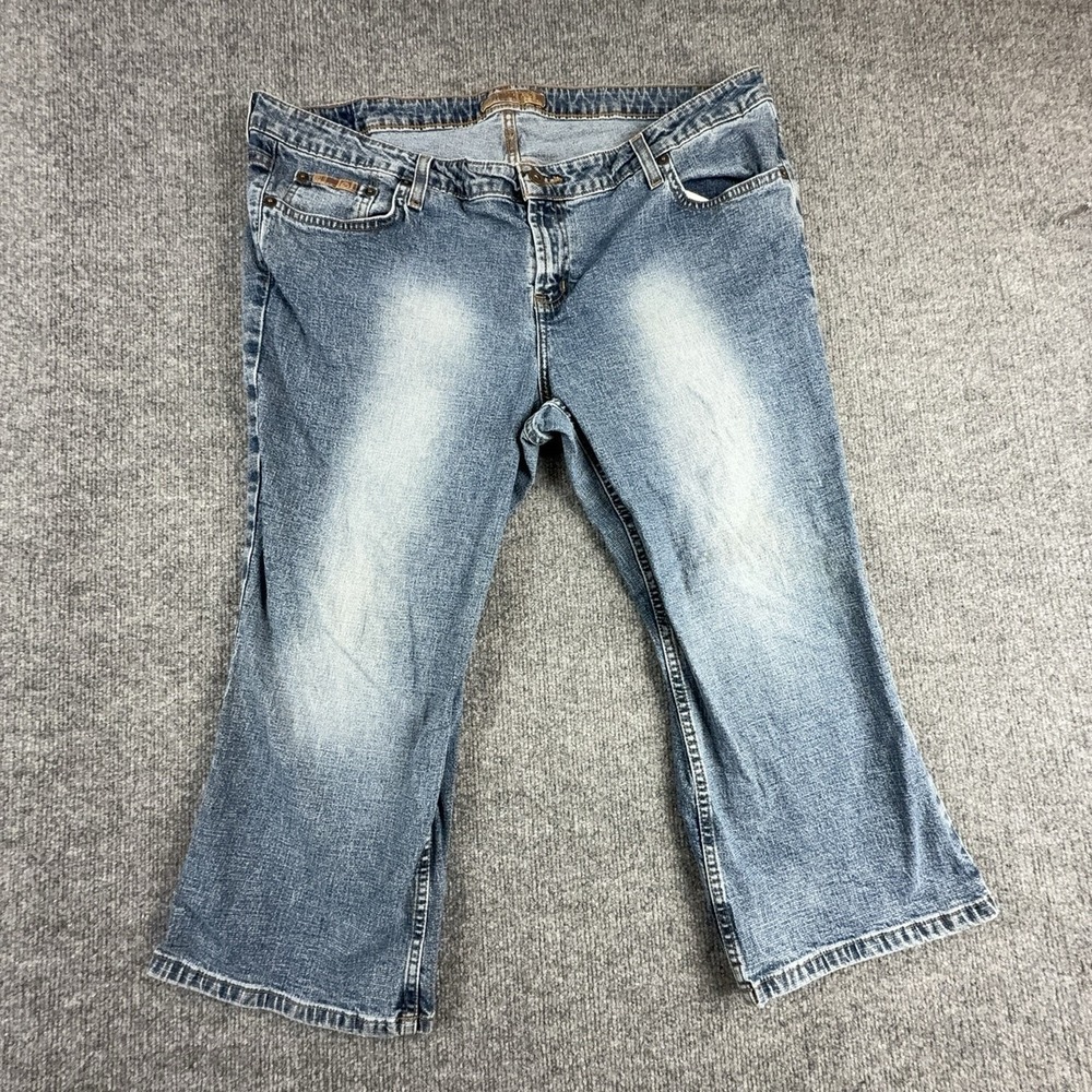 Y2K L.e.i. Jeans Womens 20W Medium Wash Blue Mid Rise Capri Stretch Denim